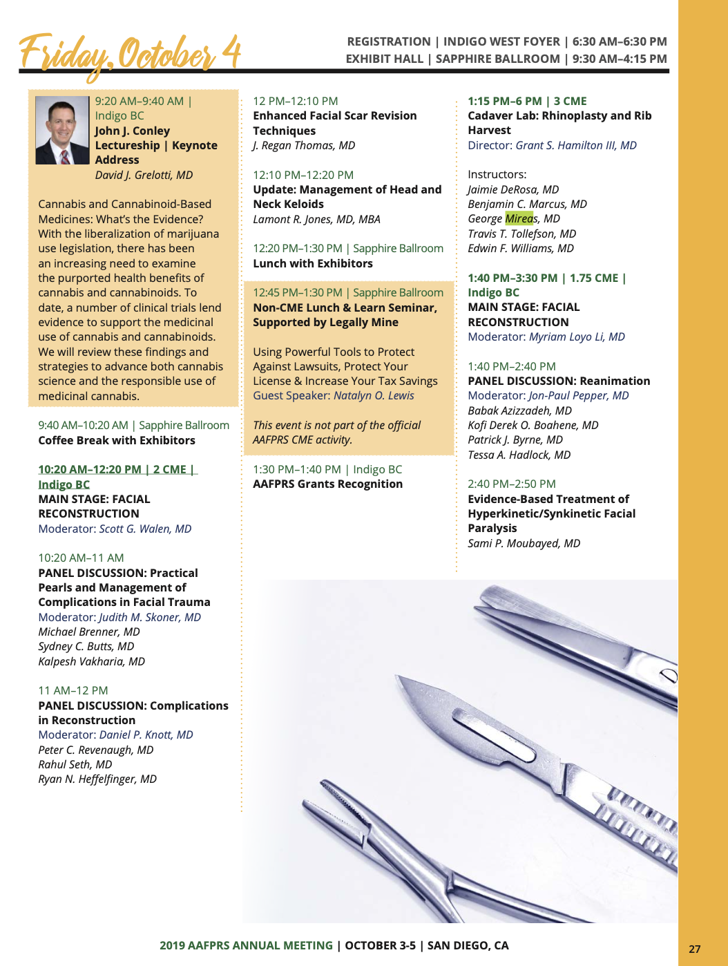 AAFPRS 2019 cadaver rhinoplasty and rib harvest lab program including Dr George Mireas