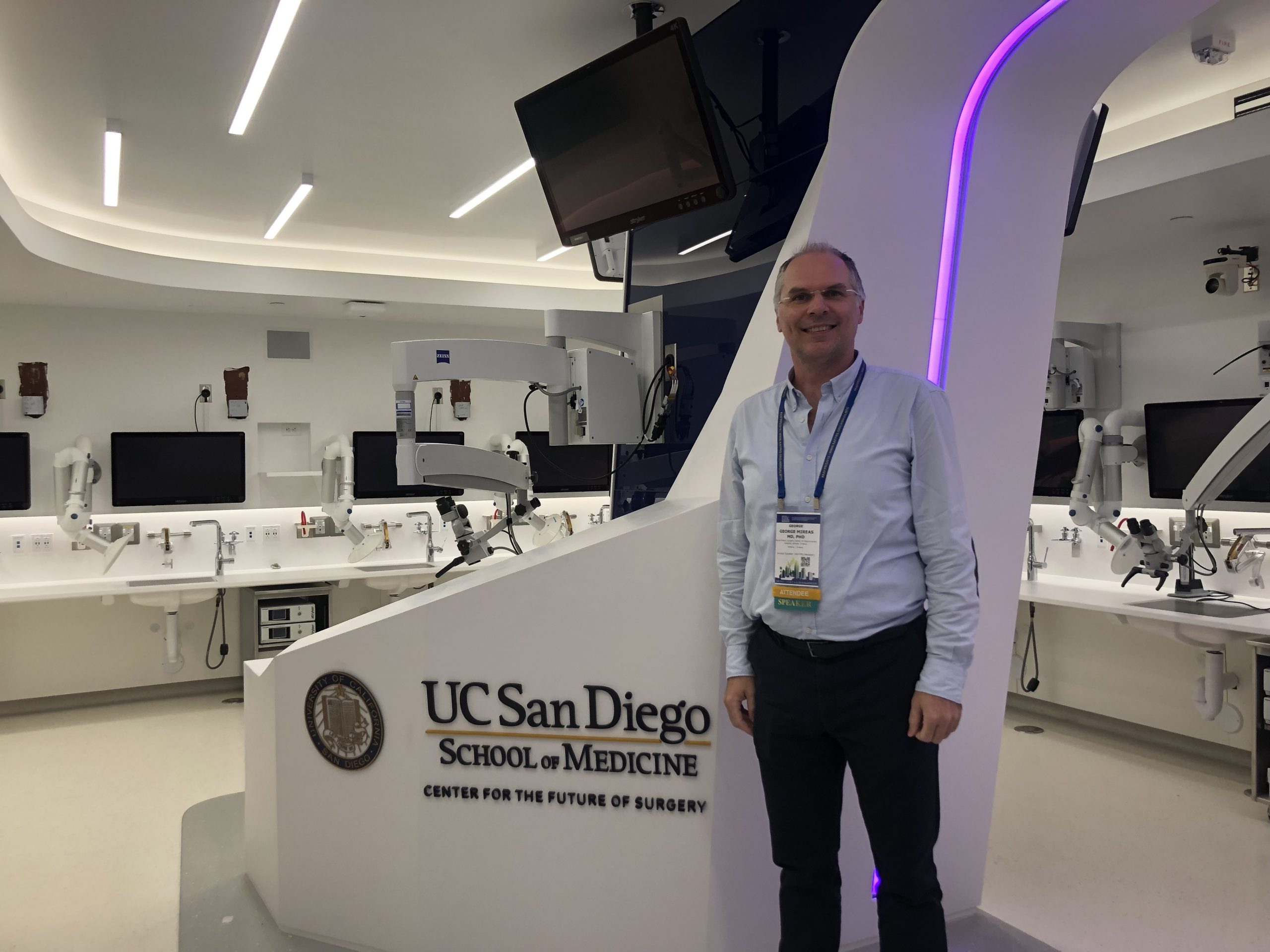 Dr George Mireas at the AAFPRS cadaver rhinoplasty training course at UC San Diego School of Medicine Center for the Future of Surgery
