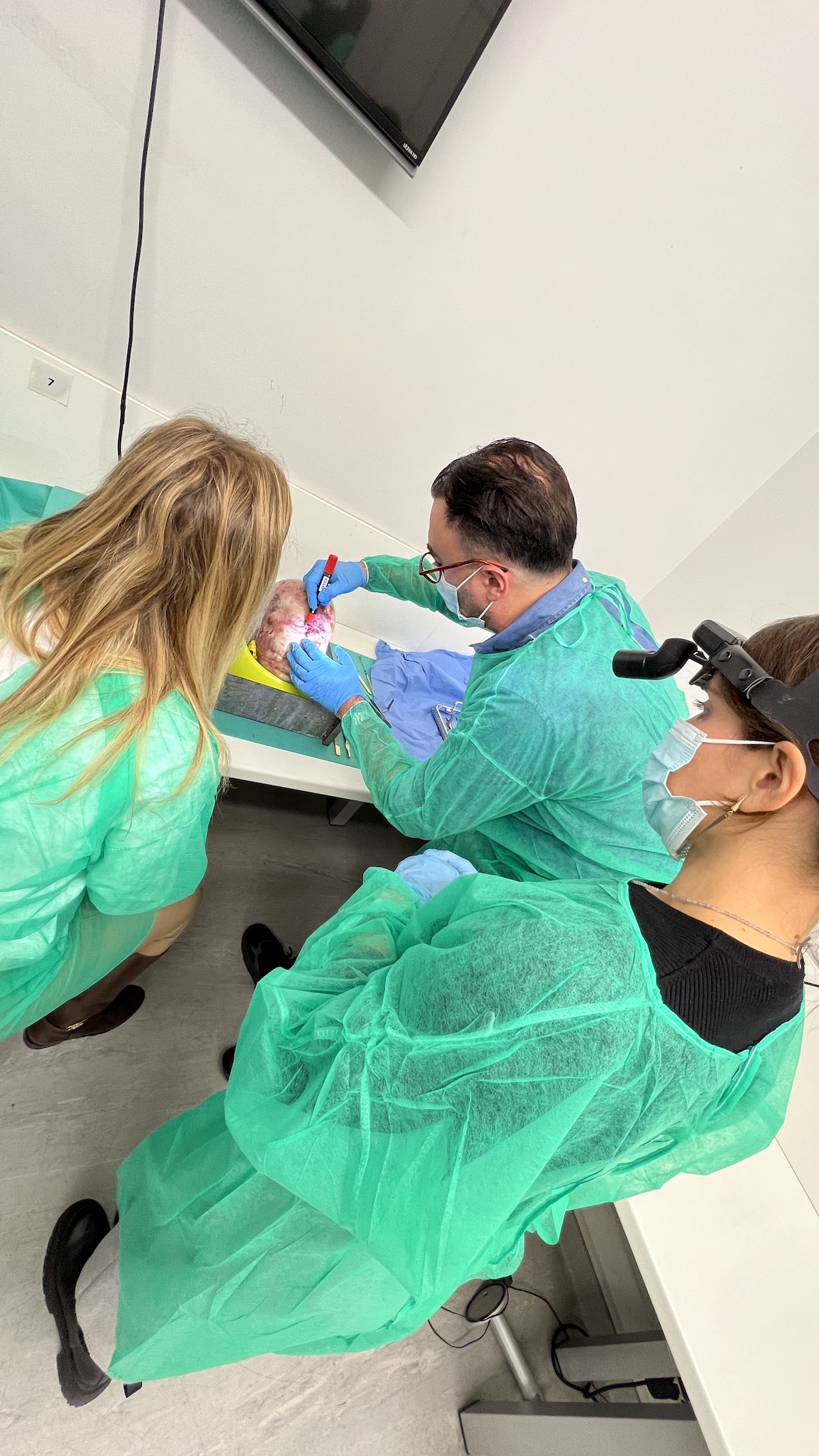 Team-based cadaver rhinoplasty training session with multiple participants in Athens in 2024