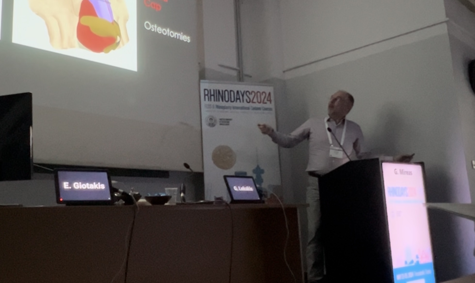 Dr George Mireas delivering a rhinoplasty lecture during RHINODAYS 2024 in Thessaloniki